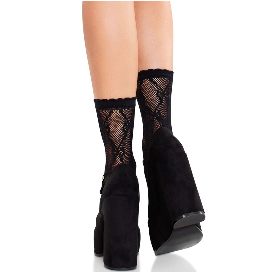LEG AVENUE – BLACK LACE BOW LACE SOCKS