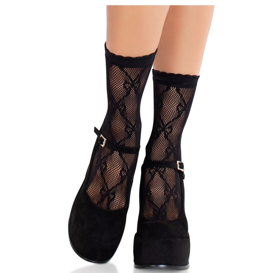 LEG AVENUE – BLACK LACE BOW LACE SOCKS