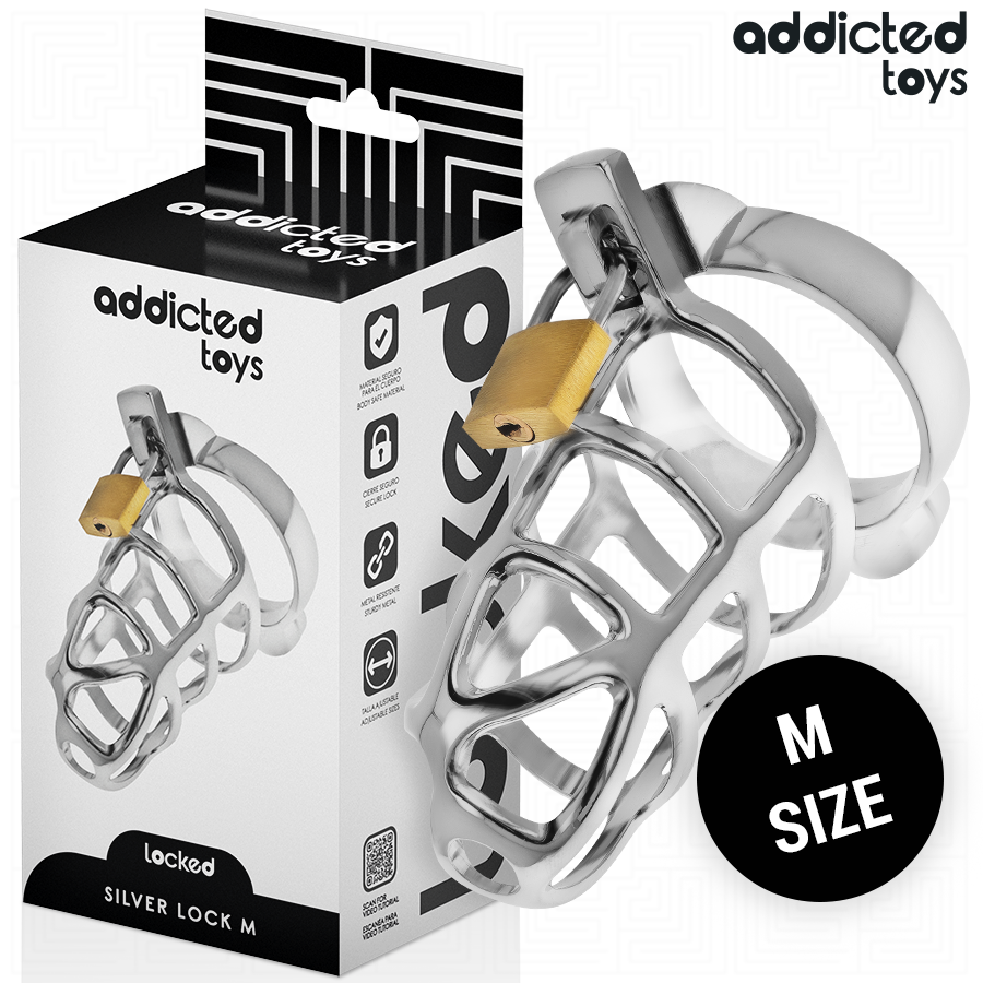 ADDICTED TOYS LOCKED – SILVER LOCK PENIS CAGE METAL SIZE M