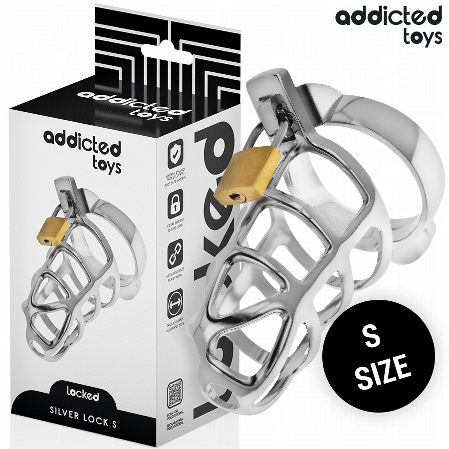 ADDICTED TOYS LOCKED – SILVER LOCK METAL PENIS CAGE SIZE S