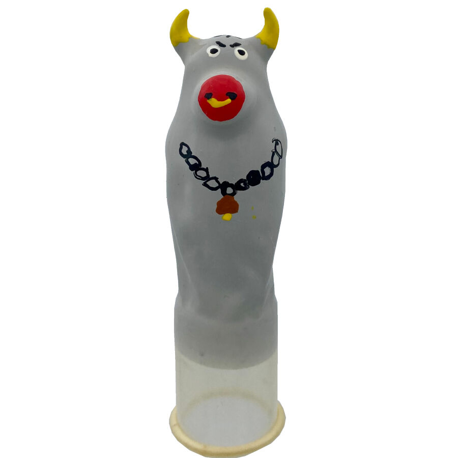 CONDOMERIE – HANDPAINTED NOVELTY CONDOMS GREY BULL MODEL XL