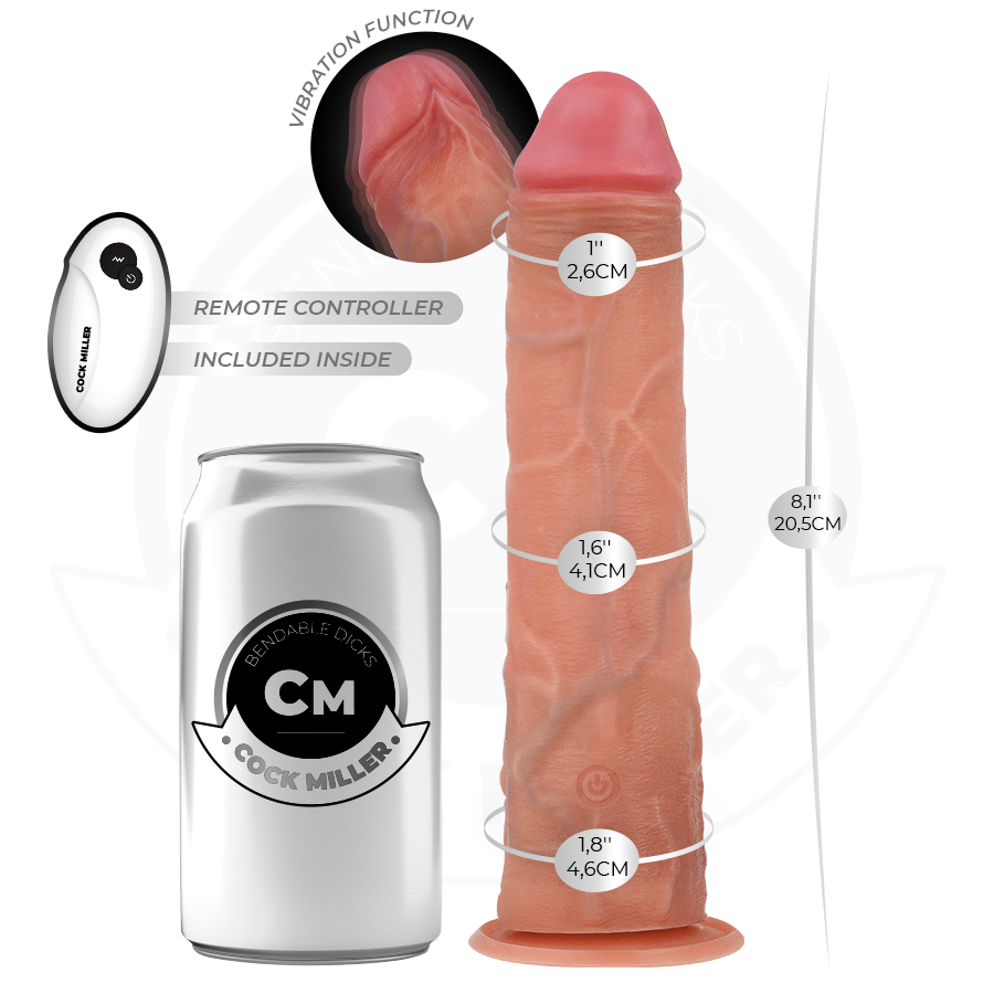 COCK MILLER - REALISTIC DILDO WITH SUCTION CUP AND REMOTE CONTROL VIBRATION 20.5 CM - Image 4