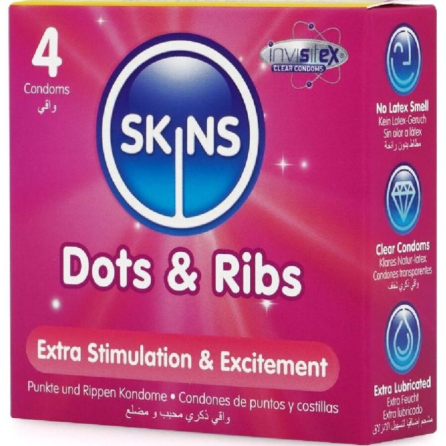 SKINS – DOTS  RIBS PREMIUM CONDOMS PACK 4