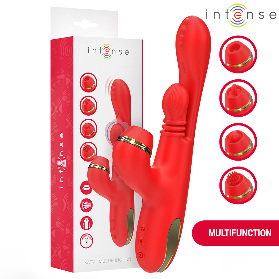 INTENSE – KATY MULTIFUNCTION CLITORIS STIMULATOR 4 INTERCHANGEABLE HEADS RED