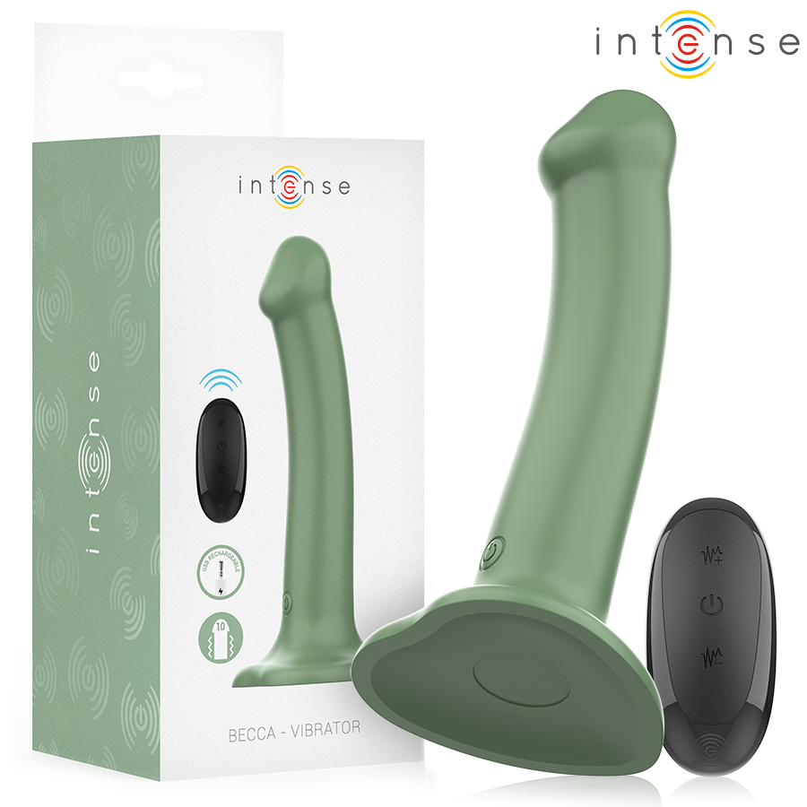 INTENSE – BECCA VIBRATOR WITH SUCTION CUP 10 VIBRATIONS GREEN REMOTE CONTROL