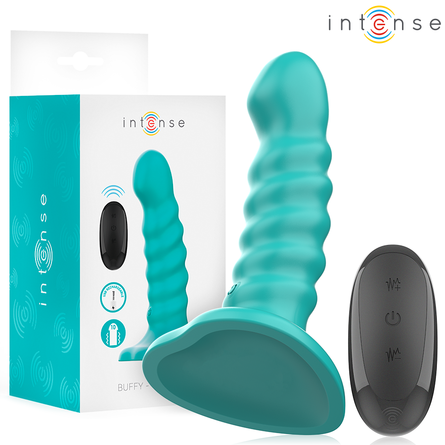 INTENSE – BUFFY VIBRATOR SIZE S SPIRAL DESIGN 10 VIBRATIONS BLUE REMOTE CONTROL