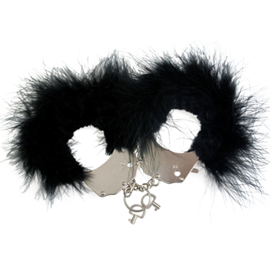 ADRIEN LASTIC – METAL HANDCUFFS WITH BLACK FEATHERS