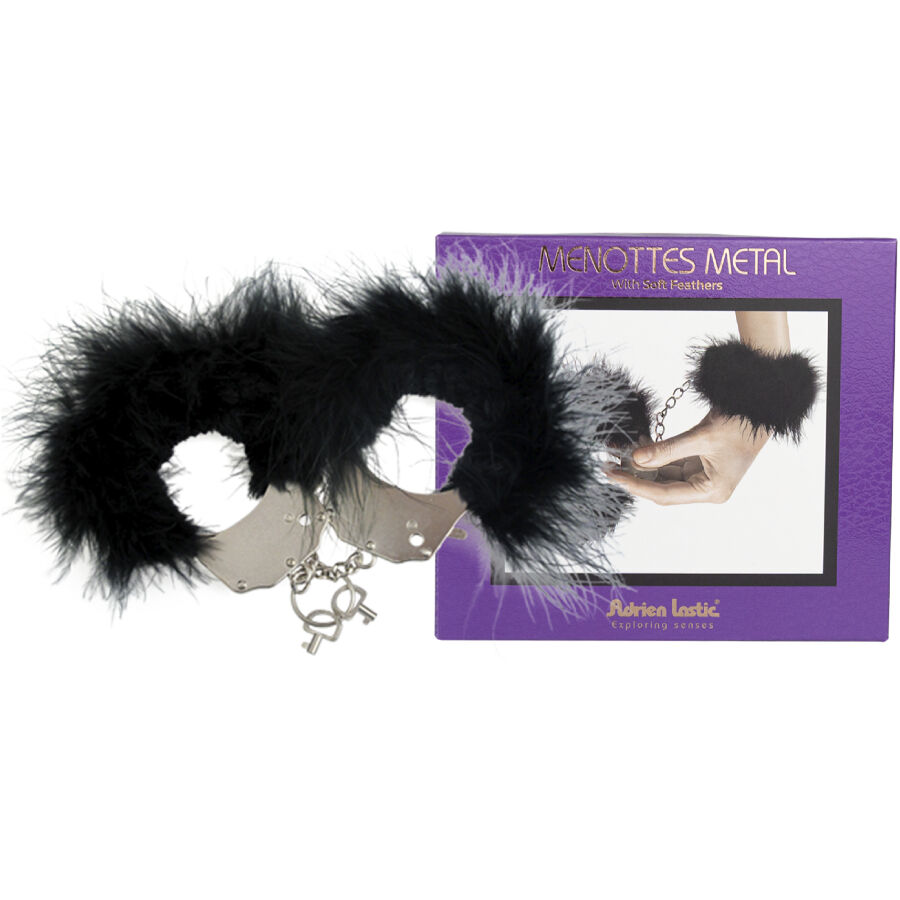 ADRIEN LASTIC – METAL HANDCUFFS WITH BLACK FEATHERS
