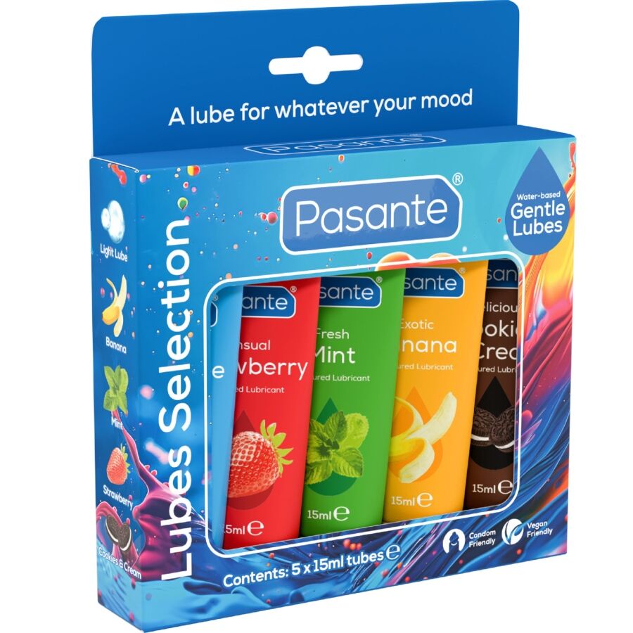 PASANTE – PACK ASSORTED FLAVOR LUBRICANTS 5 UNITS X 15 ML