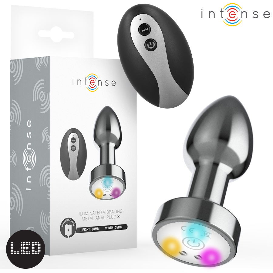 INTENSE – VIBRATING METAL ANAL PLUG WITH LED LIGHTS AND REMOTE CONTROL – SIZE S