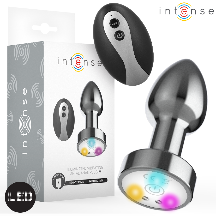 INTENSE – VIBRATING METAL ANAL PLUG WITH LED LIGHTS AND REMOTE CONTROL – SIZE M