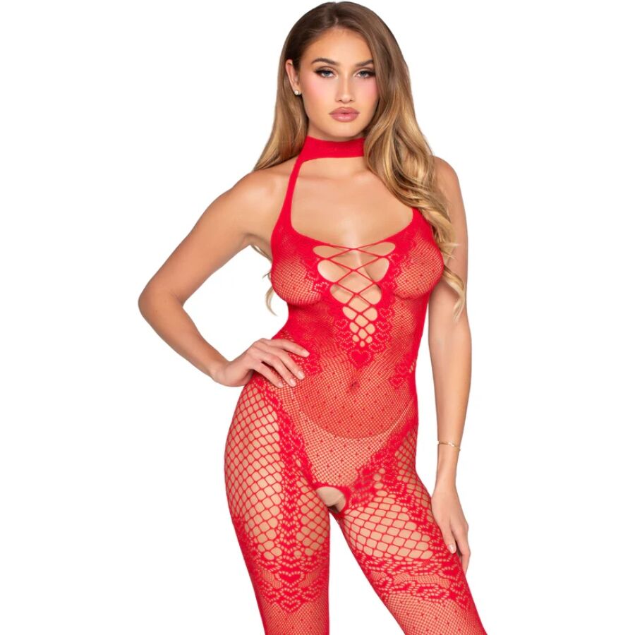 LEG AVENUE – 89336 CROTCHLESS BODYSTOCKING RED – ONE SIZE