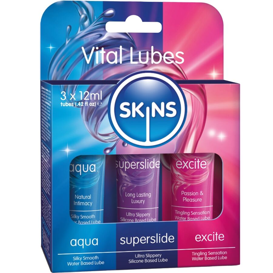 SKINS – VITAL LUBES KIT AQUA, SUPERSLIDE  EXCITE LUBRICANTS 3 x 12 ML