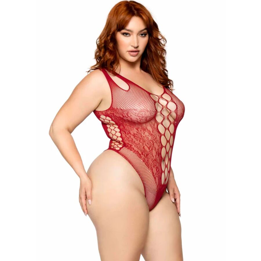 LEG AVENUE – 81641X SEAMLESS BODYSUIT BURGUNDY SIZE 1X/2X