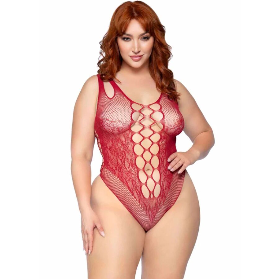 LEG AVENUE – 81641X SEAMLESS BODYSUIT BURGUNDY SIZE 1X/2X