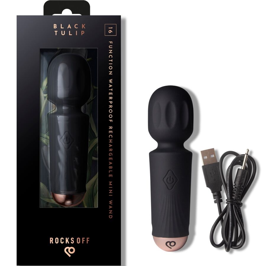 ROCKS-OFF – MINI RECHARGEABLE WAND 16 FUNCTIONS BLACK TULIP