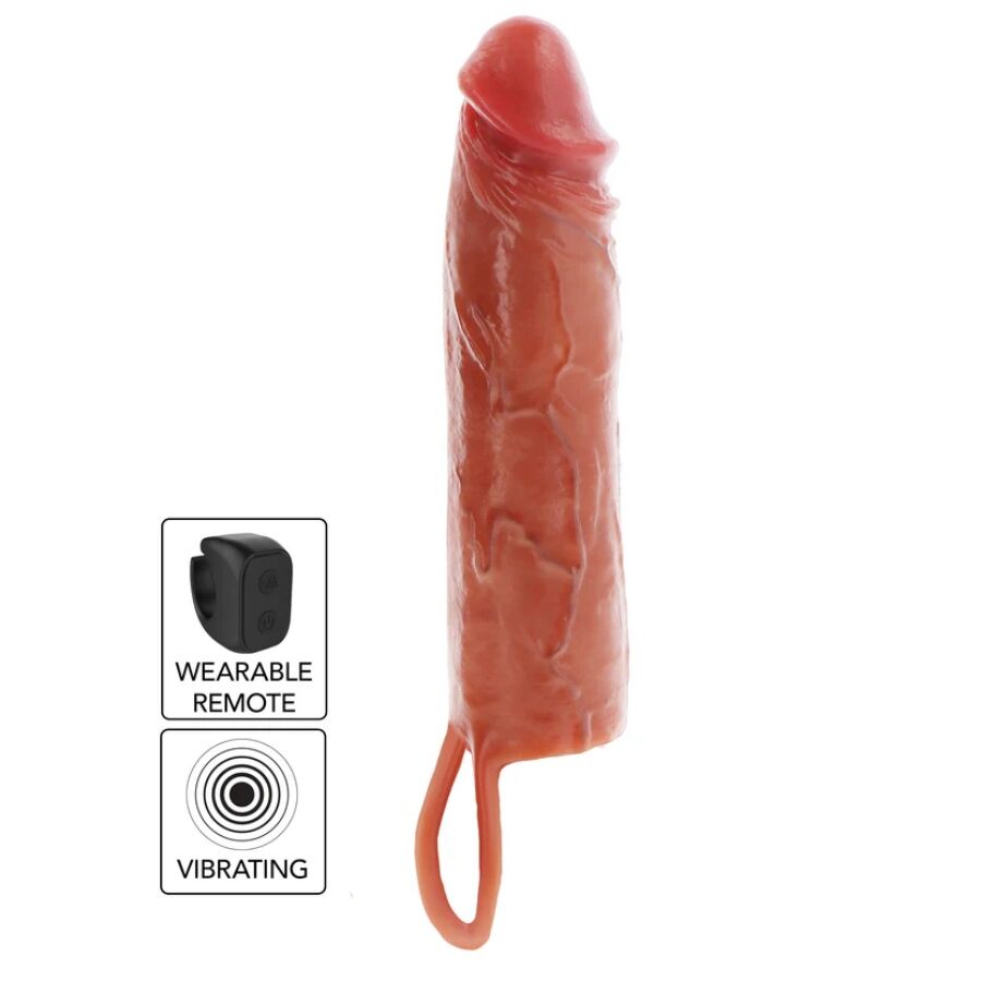 GET REAL – HYDRATED SKIN SILICONE VIBRATING PENIS SLEEVE CARAMEL 20 CM