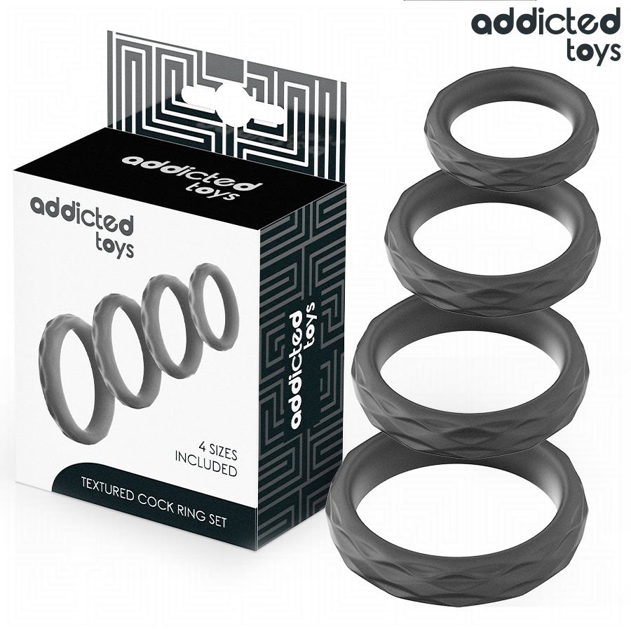 ADDICTED TOYS – TEXTURED COCK RING SET 4 SIZES