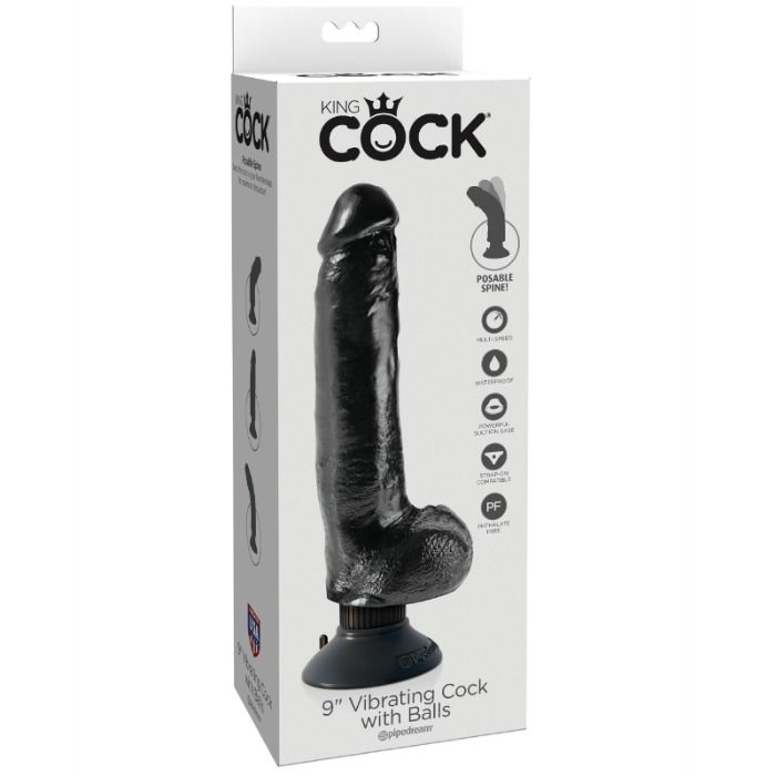 KING COCK – 23 CM VIBRATING COCK WITH BALLS BLACK
