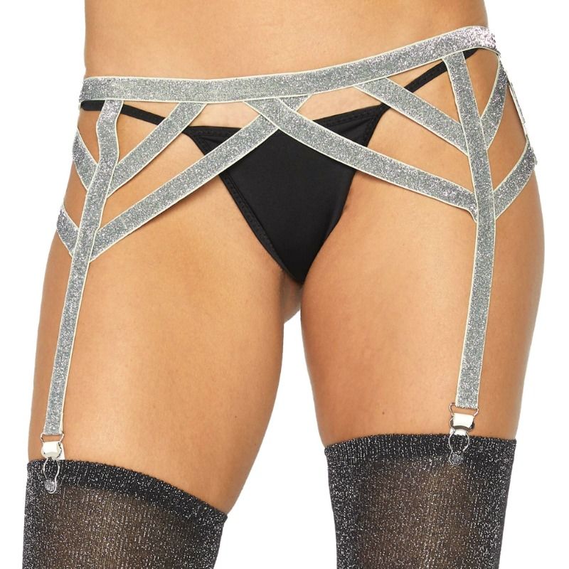 LEG AVENUE – SILVER LUREX ELASTIC GARTER BELT ONE SIZE