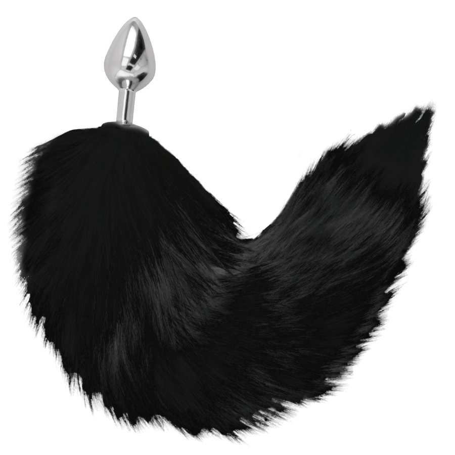 DARKNESS – SILVER ANAL PLUG 8 CM WITH BLACK TAIL