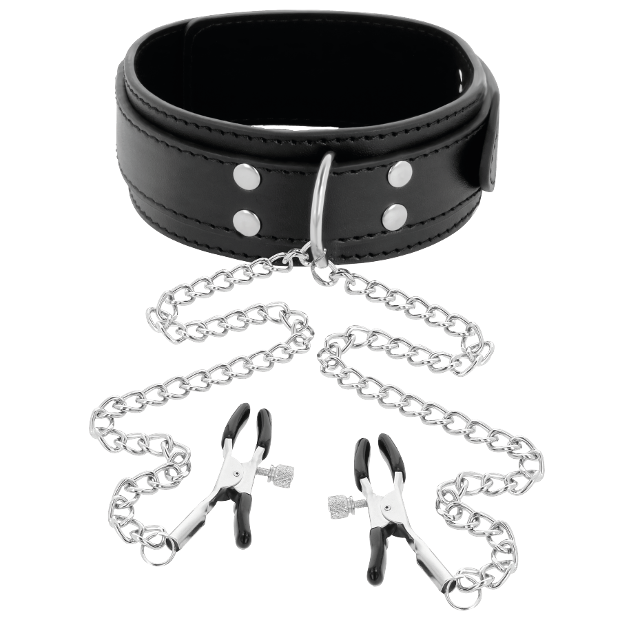 DARKNESS – COLLAR WITH NIPPLE CLAMPS BLACK