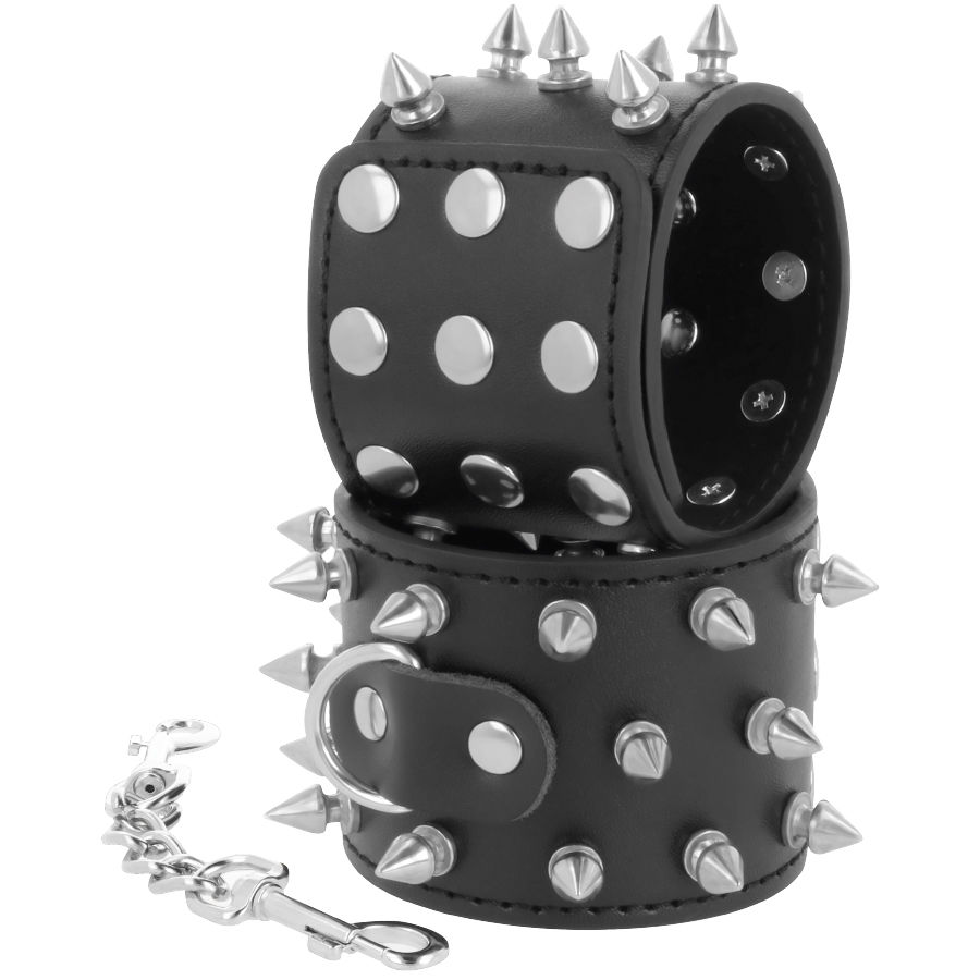 DARKNESS – SKULLS AND BONES BLACK SPIKED HANDCUFFS