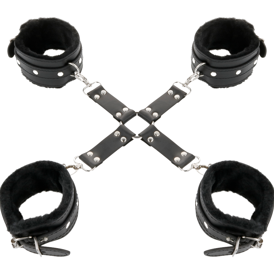DARKNESS – LEATHER HANDCUFFS FOR FOOT AND HANDS BLACK