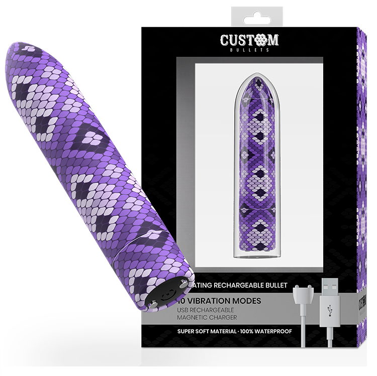 CUSTOM BULLETS – RECHARGEABLE SNAKE PURPLE MAGNETIC BULLET 10 INTENSITIES