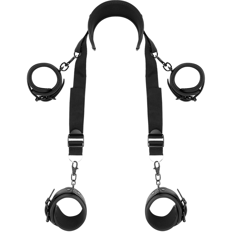 FETISH SUBMISSIVE – MASTER POSITION WITH 4 NOPRENE-LINED HANDCUFFS
