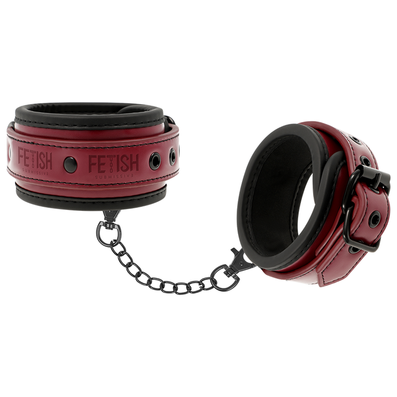 FETISH SUBMISSIVE DARK ROOM – VEGAN LEATHER ANKLE HANDCUFFS WITH NEOPRENE LINING