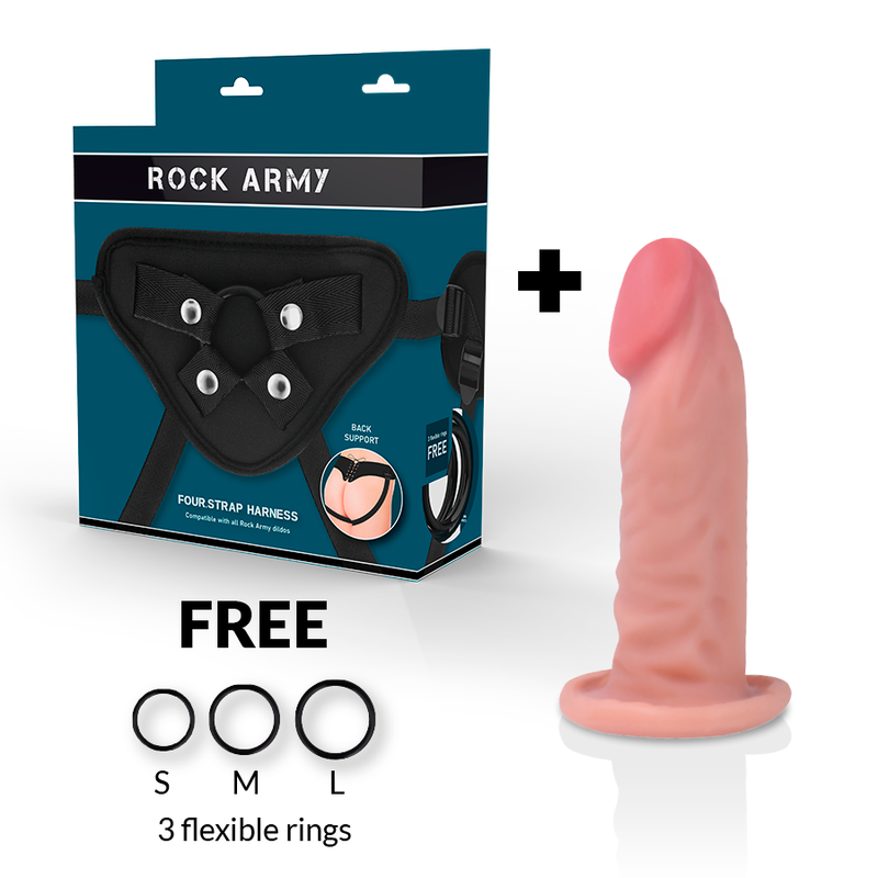 ROCKARMY – HARNESS + DUAL DENSITY TIGER REALISTIC DILDO 14 CM -O- 4.46 CM