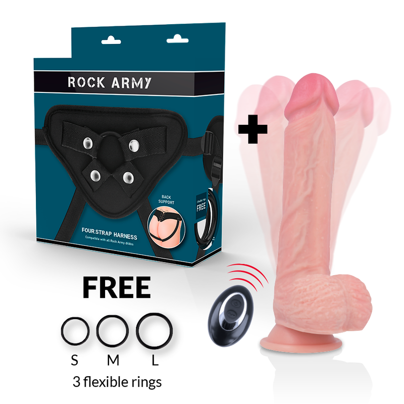 ROCKARMY – HARNESS + LIQUID SILICONE VIBRATOR PREMIUM APACHE REMOTE CONTROL 20.5 CM -O- 4.62 CM